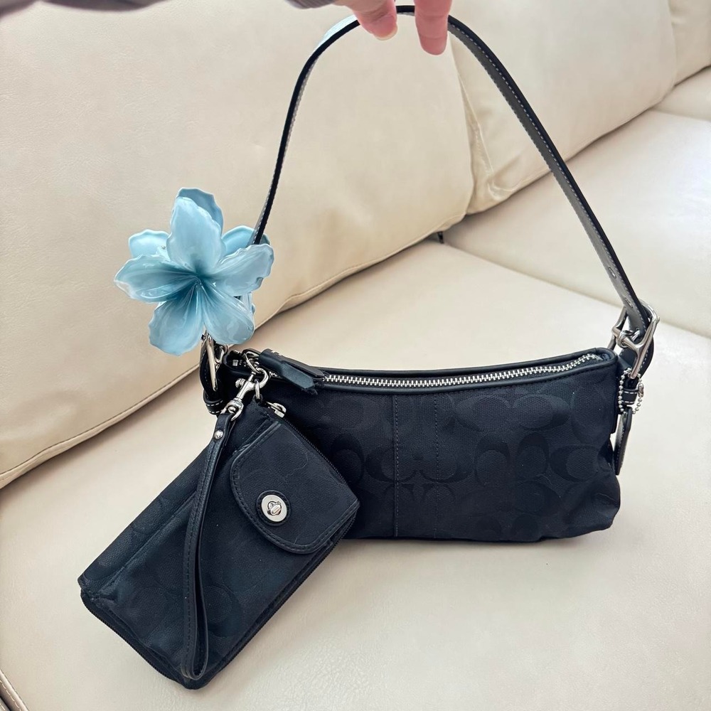 Coach black baguette shoulder purse and wristlet phone holder